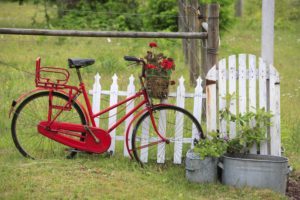 Gartenzaun, Fahrrad, alt, rot, Blumen, Gartenzaun, Fahrrad, alt, rot, Blumen,