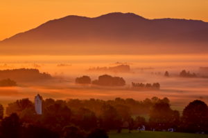Germany, Bavaria, Upper Bavaria, Pfaffenwinkel, Bavarian Alpine Foreland, view over Zell and the Kochler Moor, Kochelmoos, Zwiesel, Bavarian Prealps Germany, Bavaria, Upper Bavaria, Pfaffenwinkel, Bavarian Alpine Foreland, view over Zell and the Kochler Moor, Kochelmoos, Zwiesel, Bavarian Prealps