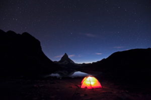 Switzerland, canton of Valais, Matterhorn, Riffelsee, tent, camping Switzerland, canton of Valais, Matterhorn, Riffelsee, tent, camping