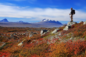 Europe, Sweden, Lapland, province of Norrbotten, Stora Sjöfallets national park, view of the Kungsleden on the Akka mountain massif Europe, Sweden, Lapland, province of Norrbotten, Stora Sjöfallets national park, view of the Kungsleden on the Akka mountain massif