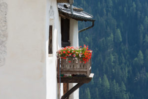 Typical balcony, Guarda, municipality Scuol, Lower Engadine, Grisons, Switzerland Typical balcony, Guarda, municipality Scuol, Lower Engadine, Grisons, Switzerland