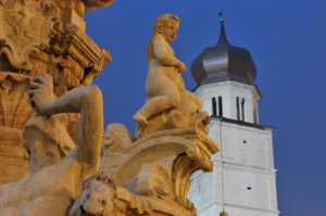 Italy Trentino-Alto Adige Trentino Trento Trient center old town Dom Neptune fountain Piazza Duomo Italy Trentino-Alto Adige Trentino Trento Trient center old town Dom Neptune fountain Piazza Duomo