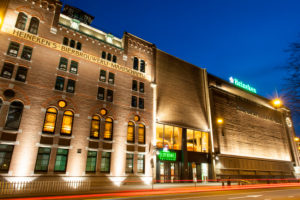 Heineken brewery in the Stadhouderskade at night, Amsterdam, Holland, Netherlands Heineken brewery in the Stadhouderskade at night, Amsterdam, Holland, Netherlands