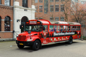 Sightseeing, round trip, tourist bus, Amsterdam, Holland, Netherlands Sightseeing, round trip, tourist bus, Amsterdam, Holland, Netherlands