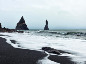 Surf, water, sea, ocean, South Icelandic coast, South Iceland, cliff, rocks, rock needle, waves, lava beach, black sand, lava stones Surf, water, sea, ocean, South Icelandic coast, South Iceland, cliff, rocks, rock needle, waves, lava beach, black sand, lava stones
