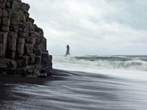 Basalt columns, basalt cliffs, rock needle, surf, waves, coast, shore, ocean Basalt columns, basalt cliffs, rock needle, surf, waves, coast, shore, ocean