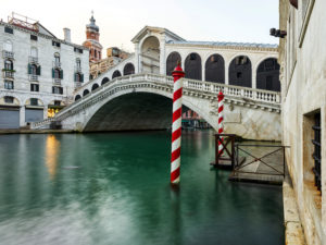Bridge, canal, jetty, church, steeple, houses, morning mood, dawn Bridge, canal, jetty, church, steeple, houses, morning mood, dawn
