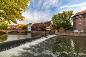 View of Pegnitz River and Maxbrücke in the afternoon, Nuremberg city center, Franconia, Bavaria, Germany View of Pegnitz River and Maxbrücke in the afternoon, Nuremberg city center, Franconia, Bavaria, Germany
