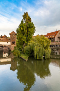 View from Maxbrücke to the Pegnitz (river) and the Henkerbrücke + Henkersteg in the afternoon, Nuremberg city center, Franconia, Bavaria, Germany View from Maxbrücke to the Pegnitz (river) and the Henkerbrücke + Henkersteg in the afternoon, Nuremberg city center, Franconia, Bavaria, Germany