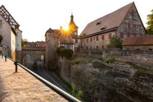 Sunset over entrance to Cadolzburg Castle on Burggraben, Cadolzburg, Franconia, Bavaria, Germany Sunset over entrance to Cadolzburg Castle on Burggraben, Cadolzburg, Franconia, Bavaria, Germany