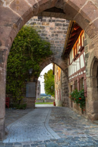 Entrance to the courtyard of Cadolzburg Castle in the evening light, Cadolzburg, Franconia, Bavaria, Germany Entrance to the courtyard of Cadolzburg Castle in the evening light, Cadolzburg, Franconia, Bavaria, Germany