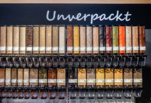 Unpackaged exhibition stand in the organic market, ANUGA food fair, Cologne, North Rhine-Westphalia, Germany Unpackaged exhibition stand in the organic market, ANUGA food fair, Cologne, North Rhine-Westphalia, Germany