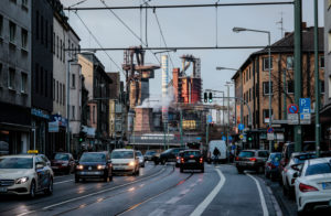 ThyssenKrupp steelworks, city view in Duisburg-Bruckhausen, Duisburg, Ruhr area, North Rhine-Westphalia, Germany, Europe ThyssenKrupp steelworks, city view in Duisburg-Bruckhausen, Duisburg, Ruhr area, North Rhine-Westphalia, Germany, Europe
