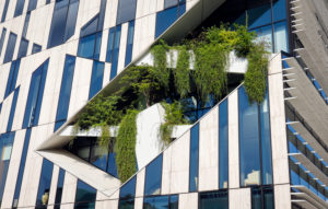 Duesseldorf, North Rhine-Westphalia, Germany, green facade planting, Koe-Bogen at the Koenigsalle. Duesseldorf, North Rhine-Westphalia, Germany, green facade planting, Koe-Bogen at the Koenigsalle.