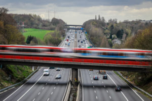Erkrath, North Rhine-Westphalia, Germany, traffic landscape, road traffic and S-Bahn traffic intersect on the A3 motorway. Erkrath, North Rhine-Westphalia, Germany, traffic landscape, road traffic and S-Bahn traffic intersect on the A3 motorway.