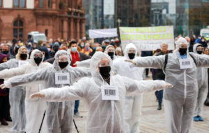 Dortmund, Ruhr area, North Rhine-Westphalia, Germany - Anticorona demo on the Friedensplatz, demonstration against the health policy of the federal government and the measures to limit the spread of the coronavirus pandemic, corona deniers, vaccination opponents and supporters of diffuse conspiracy theories, demonstrate against restrictions of freedom to contain the corona crisis, a The group has disguised itself as numbered, anonymous citizens who will accept all restrictions by the state or authorities without complaint. Dortmund, Ruhr area, North Rhine-Westphalia, Germany - Anticorona demo on the Friedensplatz, demonstration against the health policy of the federal government and the measures to limit the spread of the coronavirus pandemic, corona deniers, vaccination opponents and supporters of diffuse conspiracy theories, demonstrate against restrictions of freedom to contain the corona crisis, a The group has disguised itself as numbered, anonymous citizens who will accept all restrictions by the state or authorities without complaint.