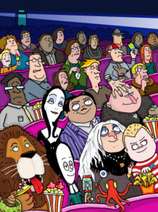 Cinema with a family who thinks the creepy movie is funny. Cinema with a family who thinks the creepy movie is funny.