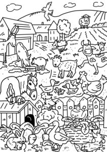 colouring picture, farm colouring picture, farm