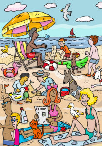 Illustration, vacation, sea, beach Illustration, vacation, sea, beach