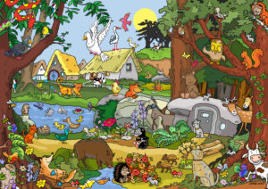 wimmelpicture with lots of animals in the forest wimmelpicture with lots of animals in the forest
