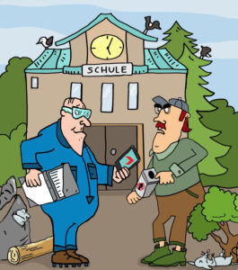 Illustration, school, rats, caretaker, exterminator Illustration, school, rats, caretaker, exterminator