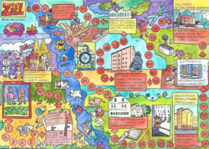 A dice game with the sights of Cologne, Ratingen, Essen and NRW, illustration A dice game with the sights of Cologne, Ratingen, Essen and NRW, illustration