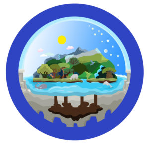 Illustration, ancient world view, flat earth, Illustration, ancient world view, flat earth,