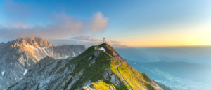 View of the Reither Spitze and the Seefelder Spitze in Austria at sunset. View of the Reither Spitze and the Seefelder Spitze in Austria at sunset.