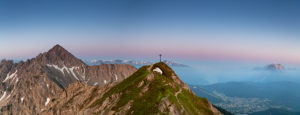 View of the Reither Spitze (2374 m) and the Seefelder Spitze (2221 m) in the Karwendel Mountains shortly after sunrise. View of the Reither Spitze (2374 m) and the Seefelder Spitze (2221 m) in the Karwendel Mountains shortly after sunrise.