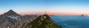 View of the Reither Spitze (2374 m) and the Seefelder Spitze (2221 m) in the Karwendel Mountains shortly after sunrise. View of the Reither Spitze (2374 m) and the Seefelder Spitze (2221 m) in the Karwendel Mountains shortly after sunrise.