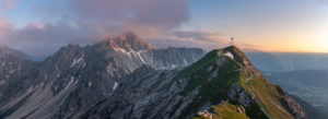 View of the Reither Spitze and the Seefelder Spitze in Austria at sunset. View of the Reither Spitze and the Seefelder Spitze in Austria at sunset.