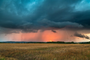 Thunderstorm cell over Thuringia at sunset. Thunderstorm cell over Thuringia at sunset.