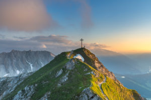 Sunset in the Karwendel Mountains with a view of the Seefelder Spitze (2221 m) in Austria. Sunset in the Karwendel Mountains with a view of the Seefelder Spitze (2221 m) in Austria.