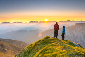 Sunrise in the Karwendel Mountains in Austria. View from the Seefelder Spitze. Sunrise in the Karwendel Mountains in Austria. View from the Seefelder Spitze.