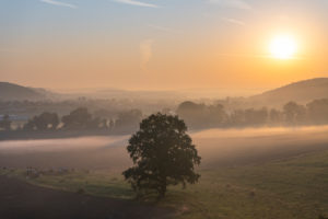 Sunrise with morning mist in Thuringia. Sunrise with morning mist in Thuringia.