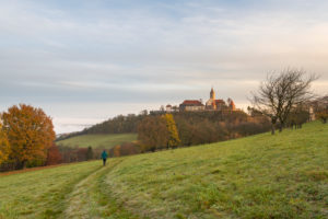 Sunrise over the Leuchtenburg with fog over the Saale valley. Sunrise over the Leuchtenburg with fog over the Saale valley.