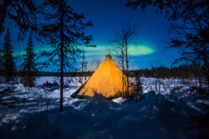 Northern lights, picnic in Sweden