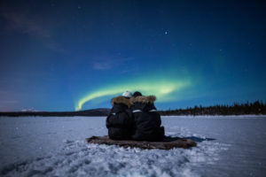 Northern lights, picnic in Sweden