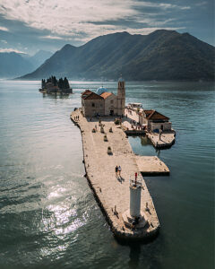 Bay of Kotor in Montenegro on the Adriatic, St. George Island and the Church of Our Lady, Rocks in Perast