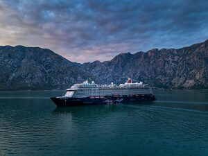 Cruise ship, Bay of Kotor, Perast in Montenegro on the Adriatic Sea