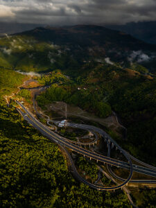 Highway in Montenegro, hills near the capital Podgorica in the Balkans, Eastern Europe