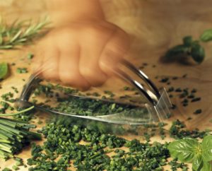 Herbs, chop up, cradle knives cooking, herbs, chives, cut, chop down, little chives roles, hand, motion blur