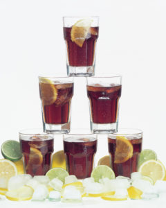 Glass pyramid, Coca Cola, ice cube, lemons, limes, Still life, drink, alcohol-free, soft drink, calories, rich in calorie, lemonade, caffeine, caffeine-containing, glasses