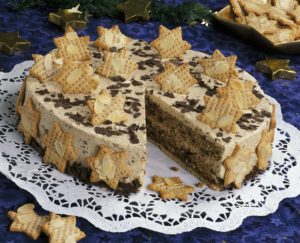 Table, decoration, for Christmas, almond biscuit cream gateau cake, tartlet, speciality, cake, cakes and pastries, sweetly, rich in calorie, cream gateau, yule tide, Christmas, Still life, product photography 