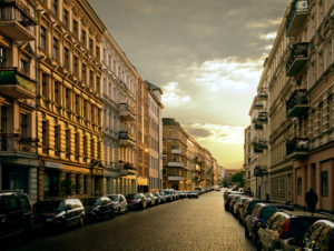 Street in Berlin in the Kreuzberg Bergmann-Kiez at sundown Street in Berlin in the Kreuzberg Bergmann-Kiez at sundown