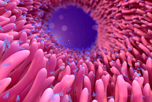 RNA obelisks surrounding bacteria, conceptual illustration