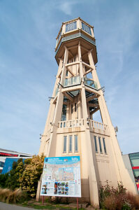 Water tower in the main square of Siofok, Somogy County, Hungary.