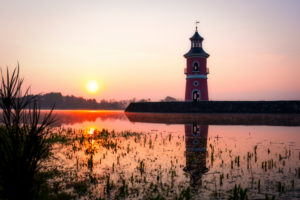 Leuchtturm Moritzburg, See, Spiegelung, Sonnenaufgang Leuchtturm Moritzburg, See, Spiegelung, Sonnenaufgang
