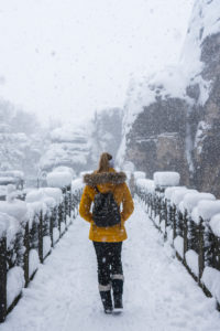Sächsische Schweiz, Winterlandschaft, Nationalpark, Bastei, Person Sächsische Schweiz, Winterlandschaft, Nationalpark, Bastei, Person