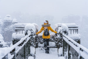 Sächsische Schweiz, Winterlandschaft, Nationalpark, Bastei, Person Sächsische Schweiz, Winterlandschaft, Nationalpark, Bastei, Person